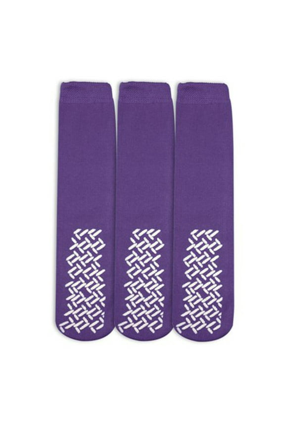 Top of the Line Hospital Non Skid Slipper Socks, Ladies or Men's Colors, 3 Pairs (Purple, X-Large Ankle)