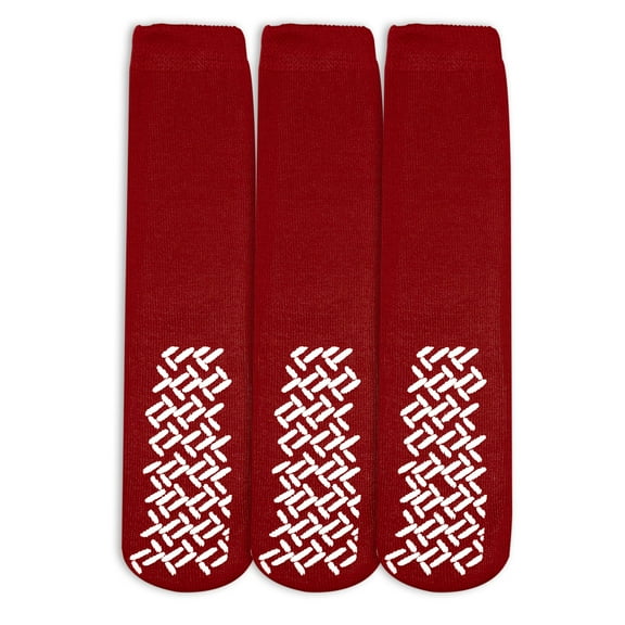 Personal Touch Top of the Line Hospital Non Skid Slipper Socks, Ladies or Men's Colors, 3 Pairs (Red, X-Large Ankle)