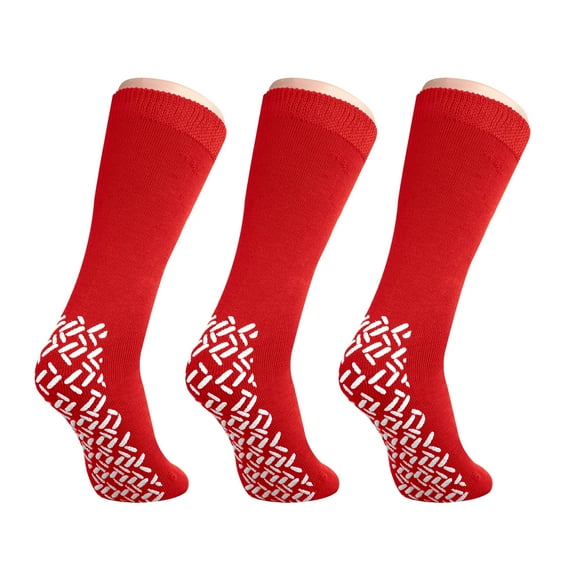 Personal Touch Top of the Line Hospital Non Skid Slipper Socks, Ladies or Men's Colors, 3 Pairs (Red, XXX-Large Bariatric)