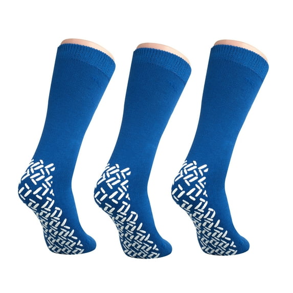 Personal Touch Top of the Line Hospital Non Skid Slipper Socks, Ladies or Men's Colors, 3 Pairs (Royal Blue, XXX-Large Bariatric)