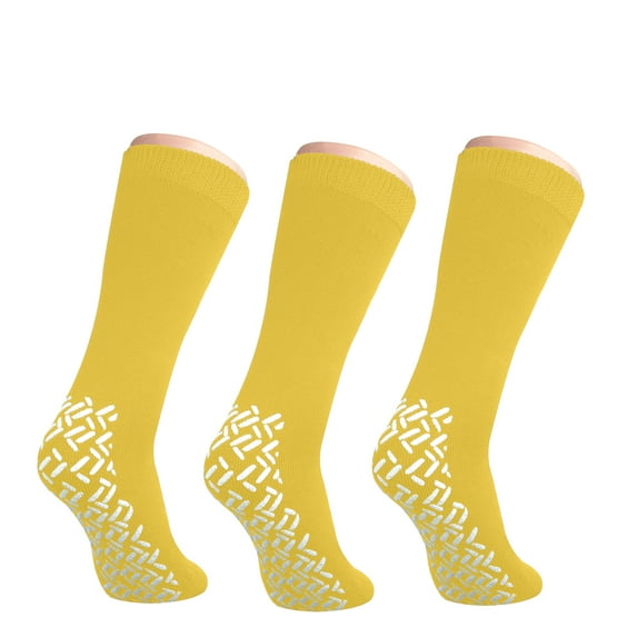 Personal Touch Top of the Line Hospital Non Skid Slipper Socks, Ladies or Men's Colors, 3 Pairs (Yellow, XXX-Large Bariatric)