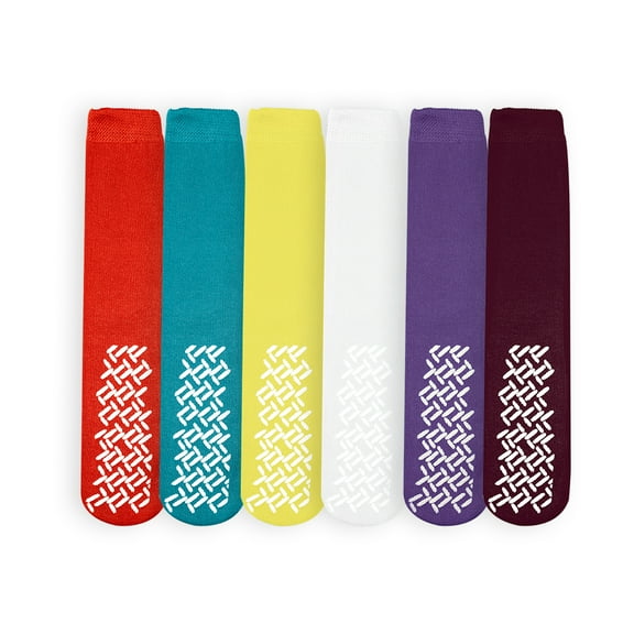 Personal Touch Top of the Line Mid-Calf Hospital Slipper Socks, 6 Pairs Ladies Colors