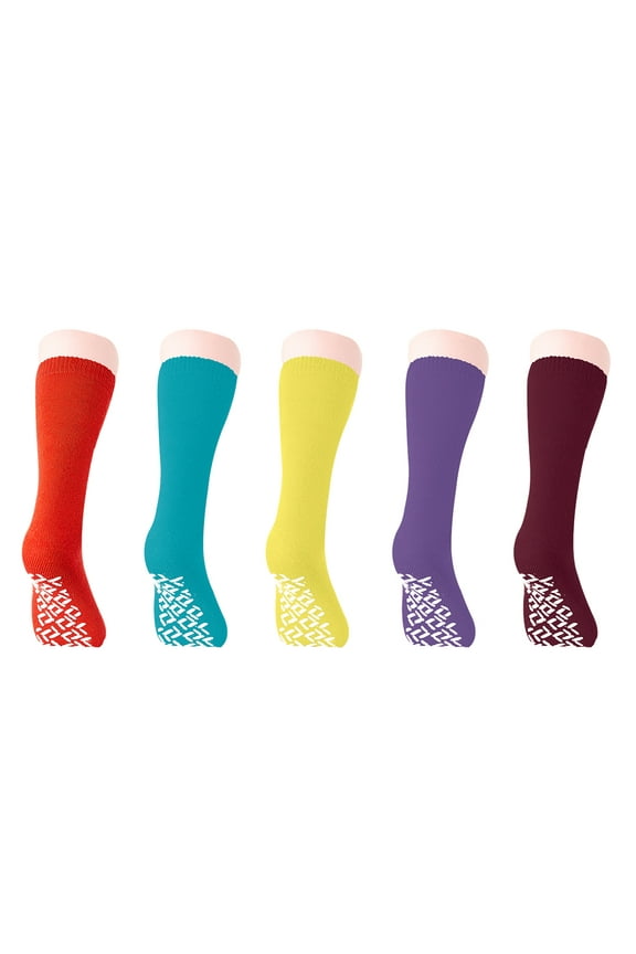 Top of the Line Mid-Calf Hospital Slipper Socks, Great for adults and Designed for medical hospital patients, (5 Pairs Women's Colors)