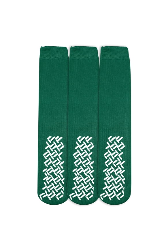 Top of the Line Mid-Calf Hospital Slipper Socks, for Adults and Designed for medical hospital patients,(Pack of 3 Green)