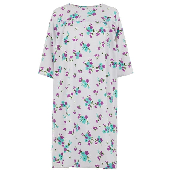 Personal Touch Women's Adaptive Flannel Backwrap Gown (01- Purple & Teal Flowers, Large)