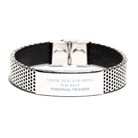 Personal Trainer Engraved Stainless Steel Bracelet - The Best Gift for Fitness Coaches, Birthday, Christmas, Graduation, Veterans Day - Thank You for Being the Best Trainer