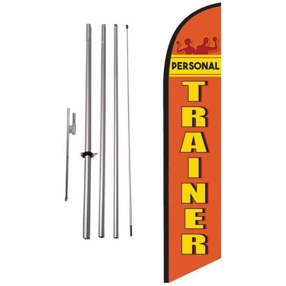 Personal Trainer Fitness Center Advertising Feather Banner Swooper Flag Sign with Flag Pole Kit and Ground Stake