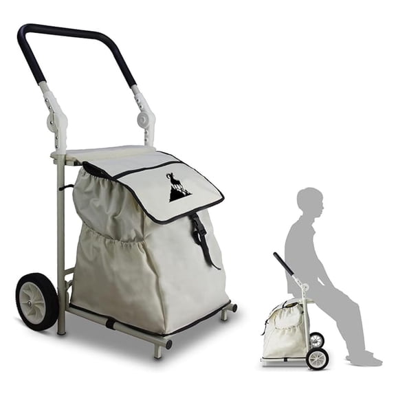 Personal Uitility Shopping Cart with A Load Capacity of 396 lbs Built-in Seat,120L Large Capacity Grocery Cart - Compact Mobile Folding Wagon, Suitable for Shopping, Laundry (Beige)