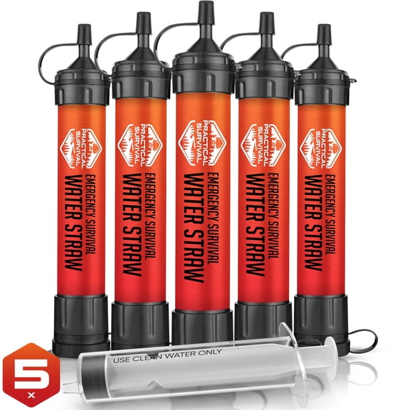 Personal Water Filter Straw, 5-Pack (Family)- Portable Water Filter for Camping, Hiking, Travel, Backpacking, Fishing, Biking, Survival & Emergency Preparedness - Lightweight, Reusable, Never Expires