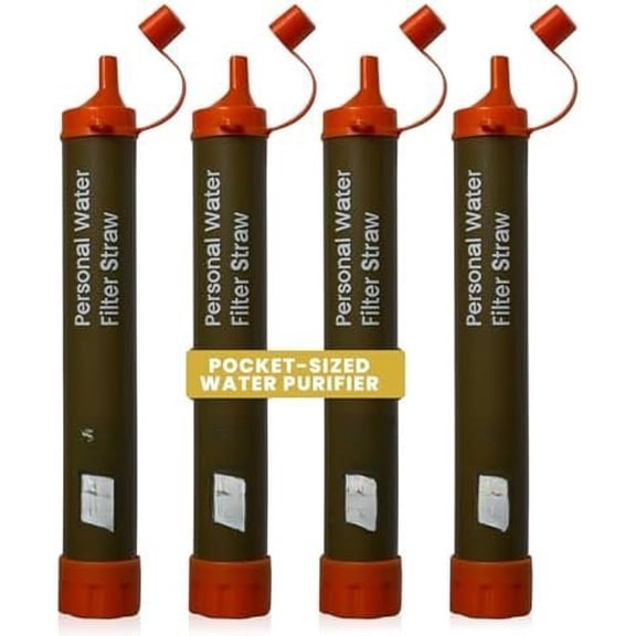 Personal Water Filter Straw, Straws for Drinking Clean, Filtered Water, Portable & Lightweight, Ideal for Camping, Hiking, Fishing, and Backpacking, Gear and Supplies, 4-Pack