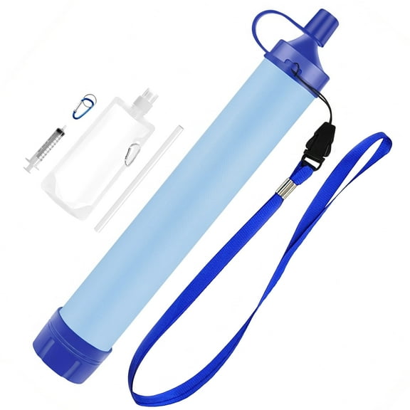 Water Filter Straw, Ultra-fine Filtration Water Filter for Camping with PP Cotton, Coconut Shell Activated Carbon, Purification Balls, Hollow Fiber Membrane, and ABS Case, Compatible with 28mm Bottle