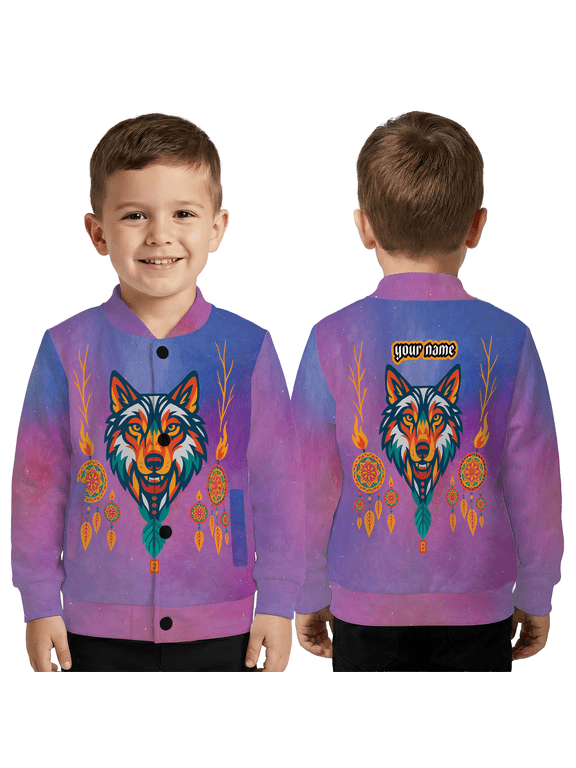 Personal Wolf Graphic All Over Print Jacket, Colorful Animal Art Outerwear, Fantasy Animal Coat
