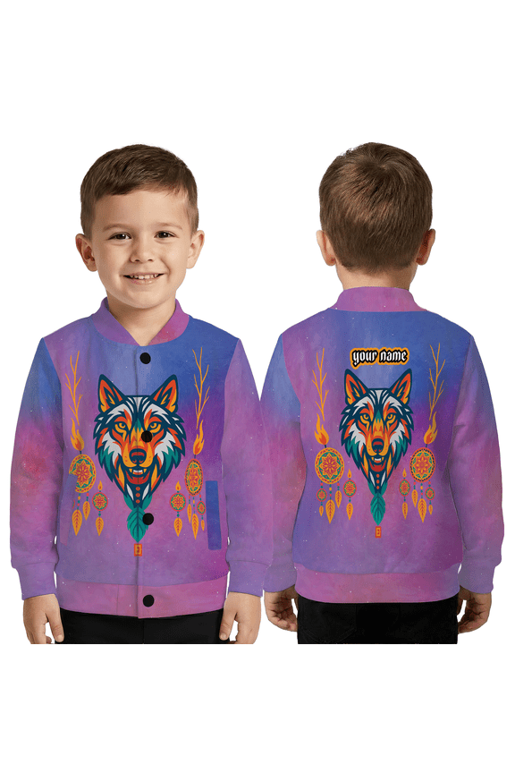 Personal Wolf Graphic All Over Print Jacket, Colorful Animal Art Outerwear, Fantasy Animal Coat