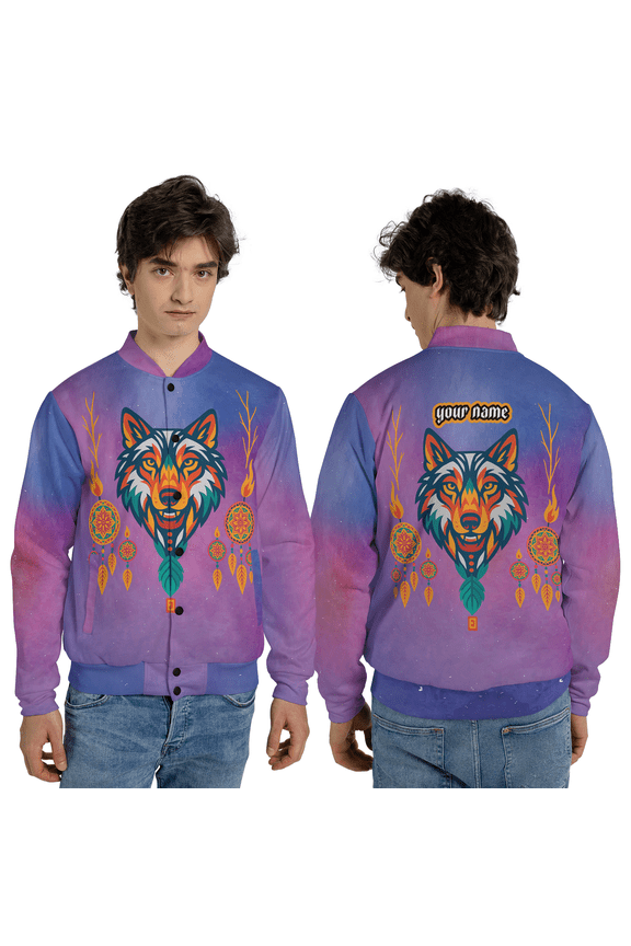 Personal Wolf Graphic All Over Print Jacket, Colorful Animal Art Outerwear, Fantasy Animal Jacket