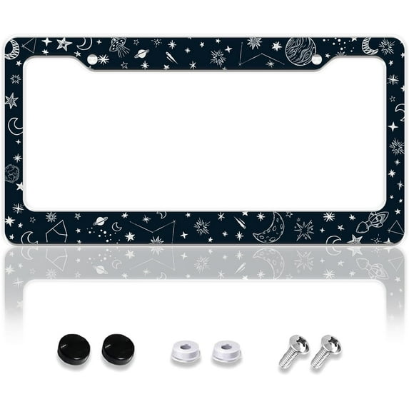 Personalise Stars Moon & Universe License Plate Frames Car Tag Cover Aluminum Auto License Plate Holder Including Screws License Plate Cars Decor Fits Standard Vehicles Size for Men Women