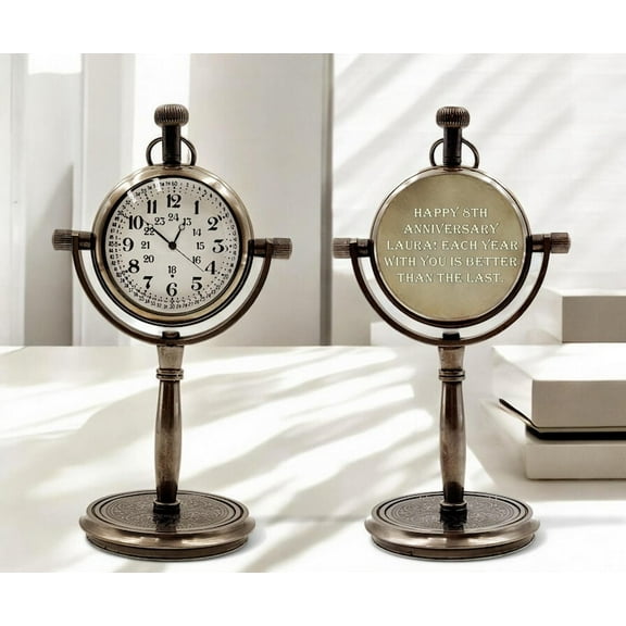 Personalised 8th Anniversary Working Desk Clock | Custom Engraved with Tally Marks for Your Love | Anniversary Gift for Husband & Boyfriend