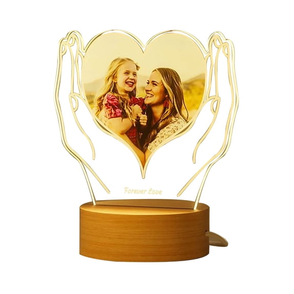 Personalised Acrylic Photo Plaque with LED Night Light, Personalized Picture Frame with U-Shaped Base, Warm Light Memorial Keepsake Gift for Birthday Couples Anniversary(A)