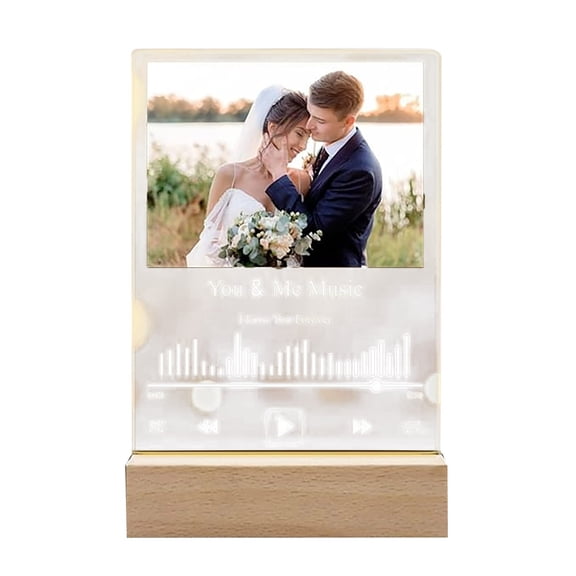 Personalised Acrylic Photo Plaque with LED Night Light, Personalized Picture Frame with U-Shaped Base, Warm Light Memorial Keepsake Gift for Birthday Couples Anniversary(J)