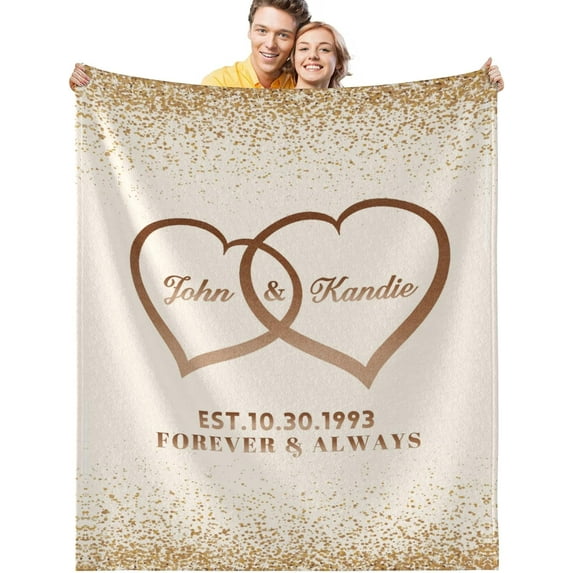 Personalised Anniversary Blanket with Name Gift Blanket for Valentine's Day, Birthday, Wedding Photo Blanket for Couples (1 Photo/Date)