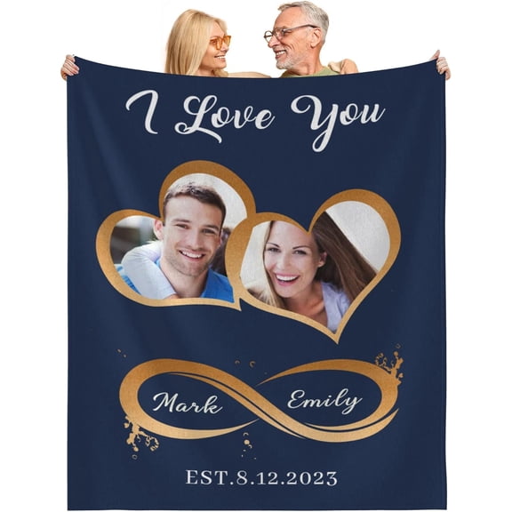 Personalised Anniversary Blanket with Name Gift Blanket for Valentine's Day, Birthday, Wedding Photo Blanket for Couples (1 Photo/Date)