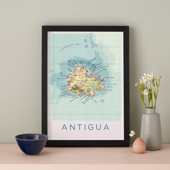 Personalised Antigua Map Framed A4 Print