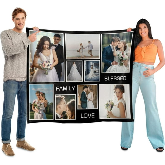 Personalised Blanket 76x100cm,Custom Blanket with Words Picture Collage Customized Blankets,Birthday Xmas Souvenir Gifts Personalized Throw for Father, Mom, Kids, Dogs, Friends or Lover