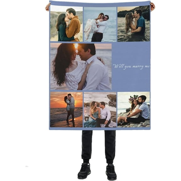 Personalised Blanket Custom Blanket with Collage Photos Text, Custom Soft Flannel Blanket for Family Friends Kids Couple, Personalized Gifts for Christmas Xmas New Year Birthday Wedding Anniversary