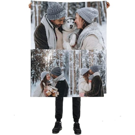 Personalised Blanket Custom Blanket with Photo Text Blanket Personlized Throw Picture Collage Flannel Blankets for Family Xmas Christmas New Year Anniversary Birthday Wedding Gift