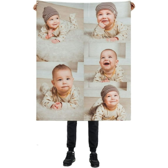 Personalised Blanket Custom Blanket with Photo Text Blanket Personlized Throw Picture Collage Flannel Blankets for Family Xmas Christmas New Year Anniversary Birthday Wedding Gift
