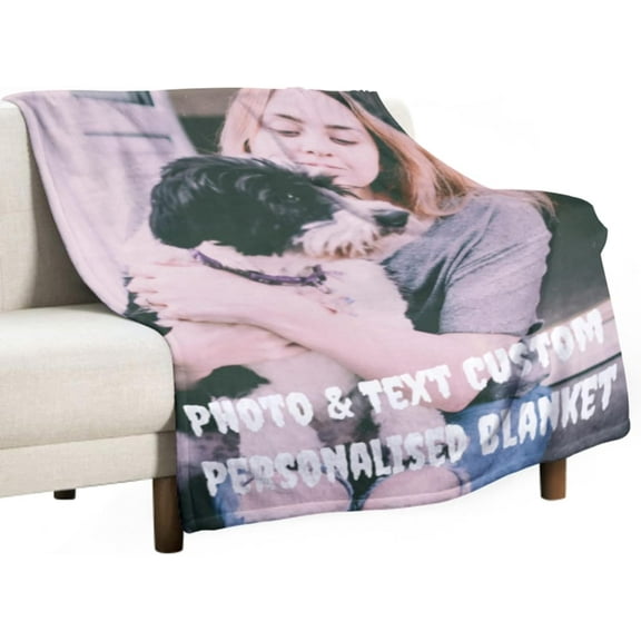 Personalised Blanket, Custom Blanket with Photo and Text Customized Flannel Blankets for Father, Mom, Lover, Kids, Friends, Pet, Birthday, Christmas - Personalised Gifts for Women Men, 80x120cm