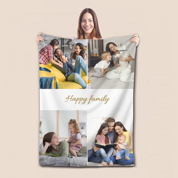 Personalised Blanket - Custom Blanket with Photos Text.Custom Blanket with 1-9 Photo Collages,Flannel Blankets for Mothers Day Customized Gifts For Mom, 125×100cm