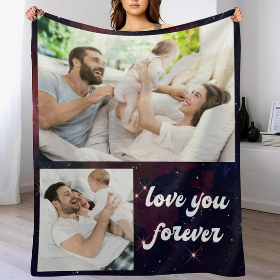 Personalised Blanket, Custom Blanket with Photos Text.Custom Blanket with Photo Collages.Father, Mom, Lover, Kids, Friends, Birthday, Christmas - Personalised Gifts for Women Men, 180x200cm