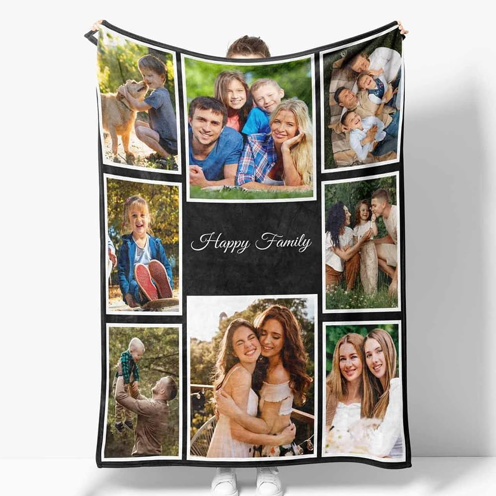 Personalized Photo Blanket For Mum, Couples, Or Family - Custom Gift With Your Pictures (150x230cm)
