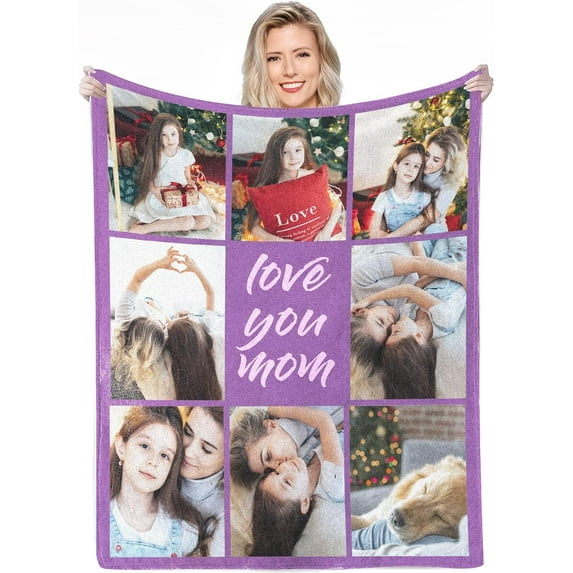 Personalised Blanket,Custom Blanket with Words Picture Collage Customized Blankets, Birthday Souvenir Gifts Personalized Throw Blanket for Father, Mom, Kids, Dogs, Friends or Lover 31" X 47"