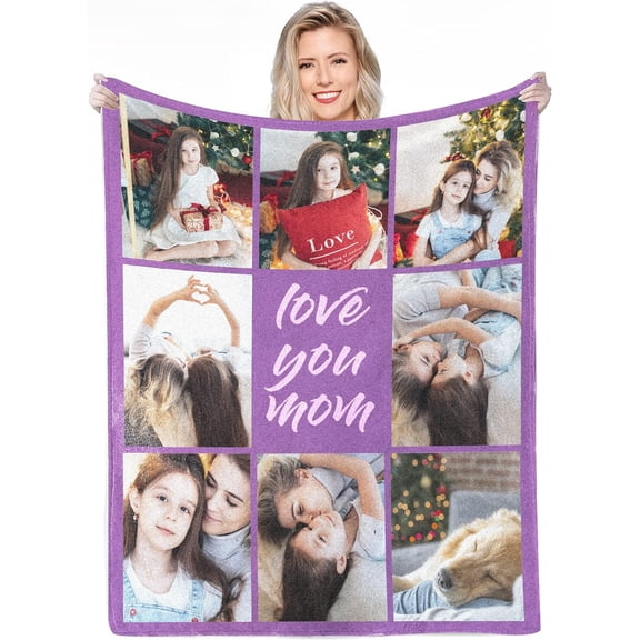 Personalised Blanket,Custom Blanket with Words Picture Collage Customized Blankets, Birthday Souvenir Gifts Personalized Throw Blanket for Father, Mom, Kids, Dogs, Friends or Lover 31" X 47"