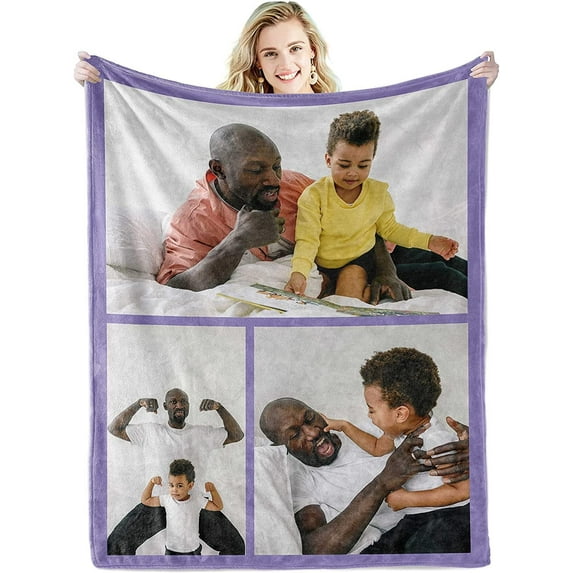 Personalised Blanket,Custom Blanket with Words Picture Collage Customized Blankets, Birthday Souvenir Gifts Personalized Throw Blanket for Father, Mom, Kids, Dogs, Friends or Lover 31" X 47"