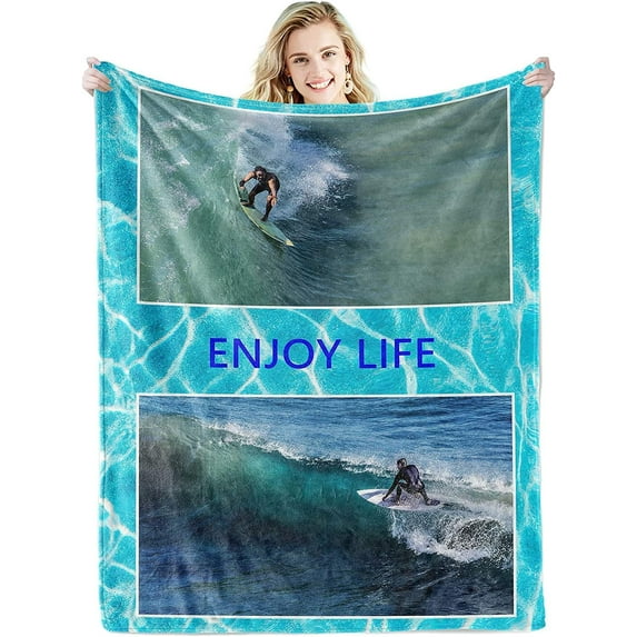 Personalised Blanket,Custom Blanket with Words Picture Collage Customized Blankets, Birthday Souvenir Gifts Personalized Throw Blanket for Father, Mom, Kids, Dogs, Friends or Lover 31" X 47"