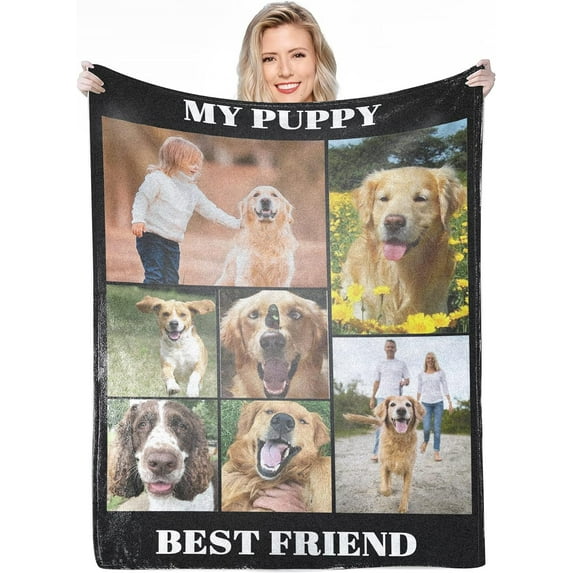 Personalised Blanket,Custom Blanket with Words Picture Collage Customized Blankets, Birthday Souvenir Gifts Personalized Throw Blanket for Father, Mom, Kids, Dogs, Friends or Lover 31" X 47"