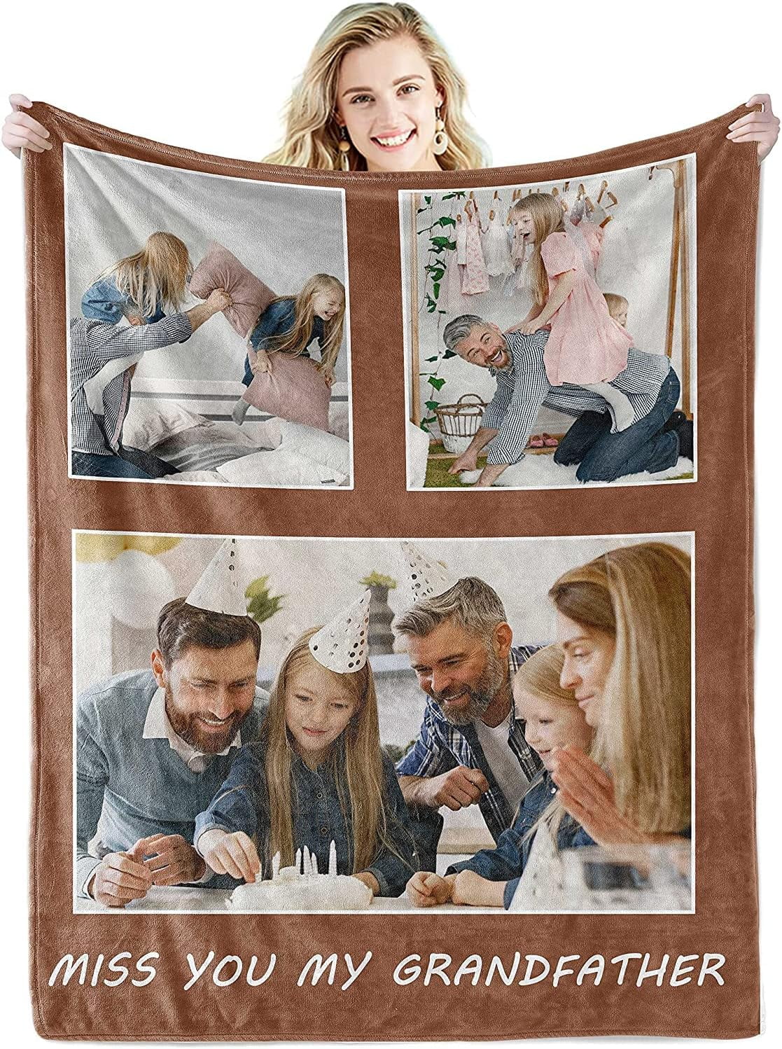 Personalised Blanket Custom Blanket with Words Picture Collage Customized Blankets Birthday Souvenir Gifts Personalized Throw Blanket for Father