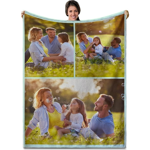 Personalised Blanket, Custom Photo Blanket, Customised Photo Blanket for Adults Kids, Gifts for Mum, Dad, Boyfriend, Girlfriend (10 Photos)