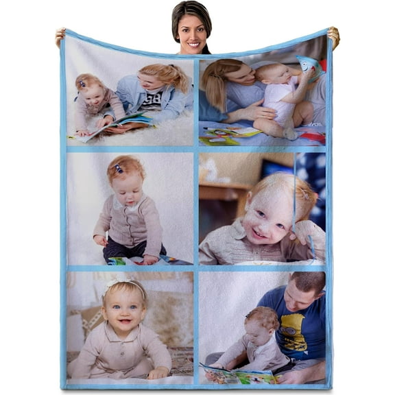 Personalised Blanket, Custom Photo Blanket, Customised Photo Blanket for Adults Kids, Gifts for Mum, Dad, Boyfriend, Girlfriend (10 Photos)