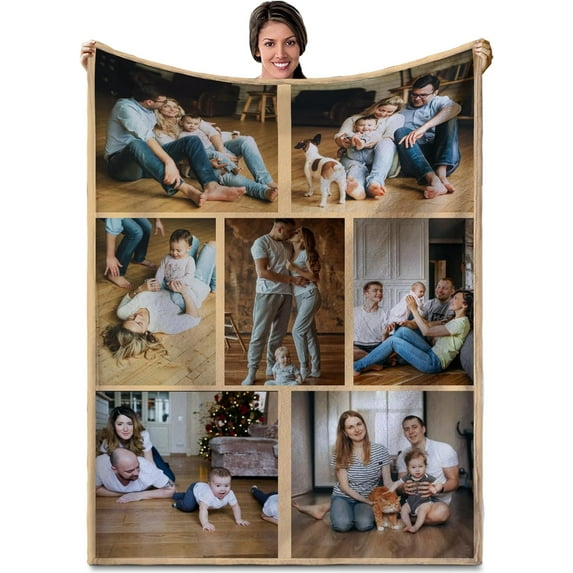 Personalised Blanket, Custom Photo Blanket, Customised Photo Blanket for Adults Kids, Gifts for Mum, Dad, Boyfriend, Girlfriend (10 Photos)