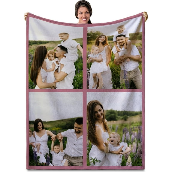 Personalised Blanket, Custom Photo Blanket, Customised Photo Blanket for Adults Kids, Gifts for Mum, Dad, Boyfriend, Girlfriend (10 Photos)