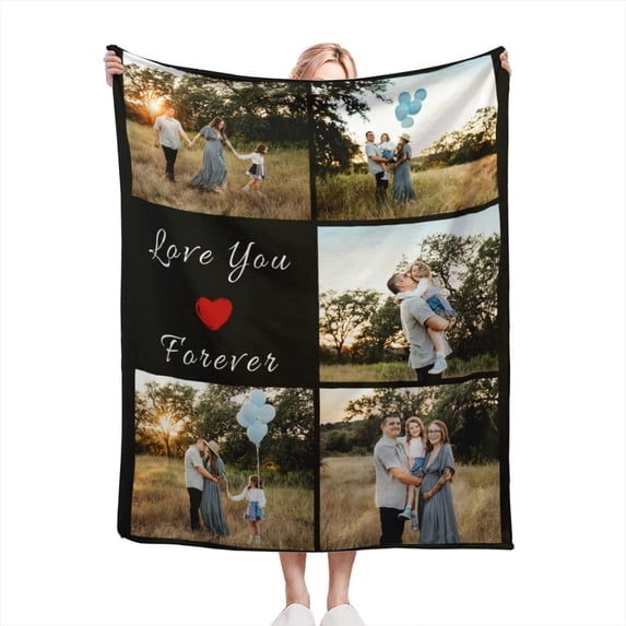 Personalised Blanket Custom Photos Blanket Memory Gift with Photo Text Collage Customized Blankets Gift Personalised Throw Blanket for Family Mom Dad Kids Wife Friends, 100x125cm