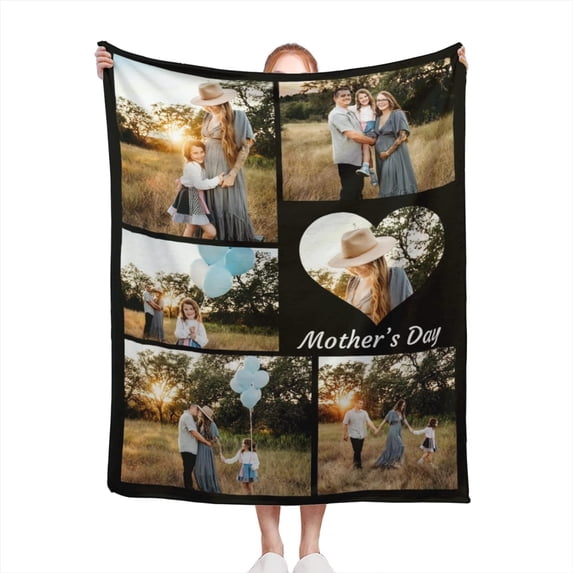 Personalised Blanket Custom Photos Blanket Memory Gift with Photo Text Collage Customized Blankets Gift Personalised Throw Blanket for Family Mom Dad Kids Wife Friends, 100x125cm