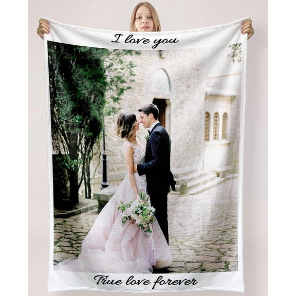 Personalised Blanket Custom with Picture Text Throw Blanket, Customized Photo Gift Birthday, Holiday, for Dad, Mom, Kids, Pet, Friends or Couples (1 Photo)