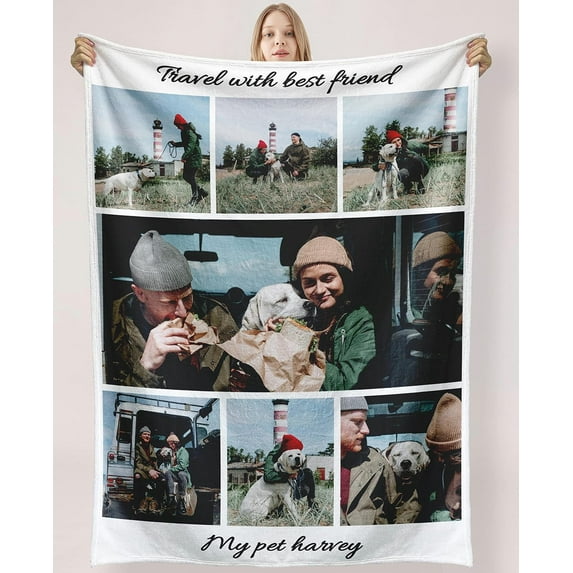 Personalised Blanket Custom with Picture Text Throw Blanket, Customized Photo Gift Birthday, Holiday, for Dad, Mom, Kids, Pet, Friends or Couples (1 Photo)