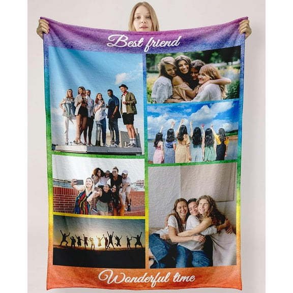 Personalised Blanket Custom with Picture Text Throw Blanket, Customized Photo Gift Birthday, Holiday, for Dad, Mom, Kids, Pet, Friends or Couples (1 Photo)