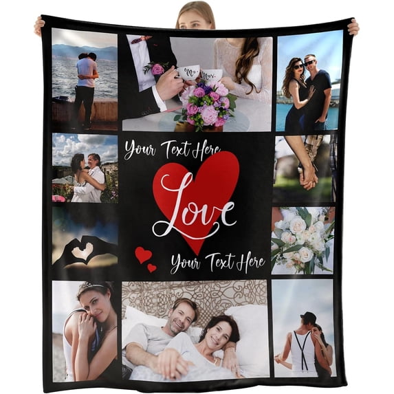 Personalised Blanket with Photos Custom Photos Blankets with Text Personalised Couples Gifts Customised Pictures Blanket Birthday for Adults Mom Dad Family Friends Dog Pets