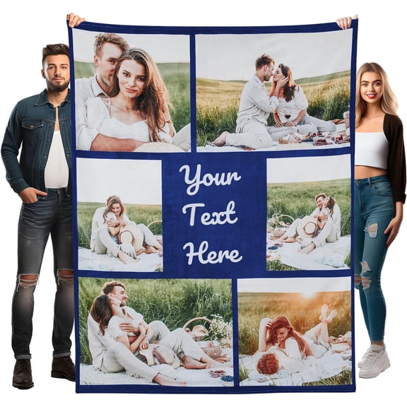 Personalised Blankets for Adults 6 Photos | Optional Customised Sherpa Blanket | Custom Photo Blanket with Picture and Text | Photo Blanket Throw Personalised for Birthday Gifts